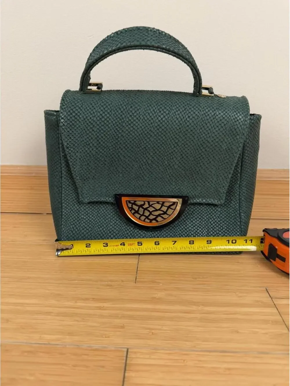NWT Yoanny Garcia YG Teal Green Snakeskin Textured Top Handle Crossbody Bag Tote